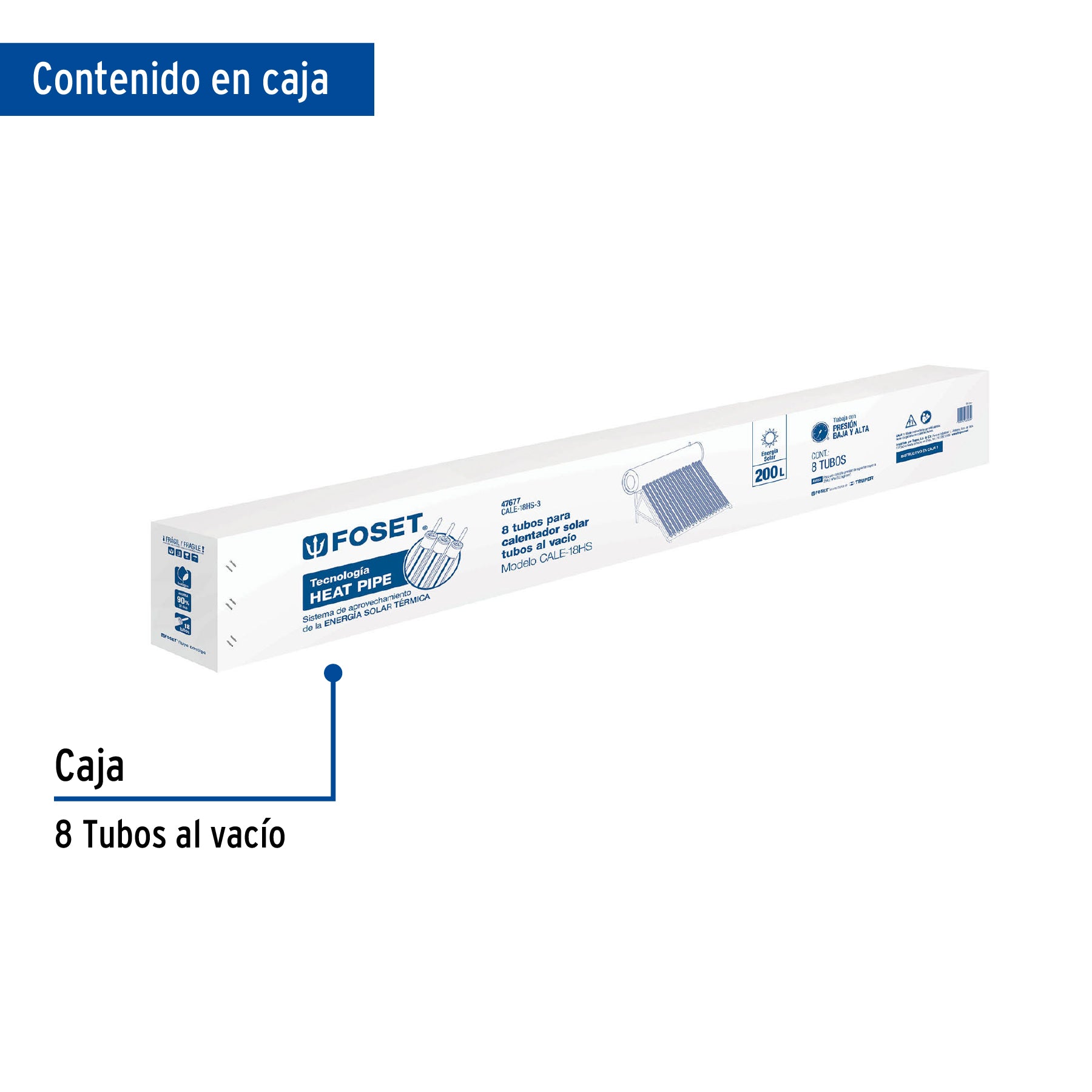 Caja con 8 tubos de vidrio heat pipe para CALE-18HS, Foset CALE-18HS-3 47677 MM00