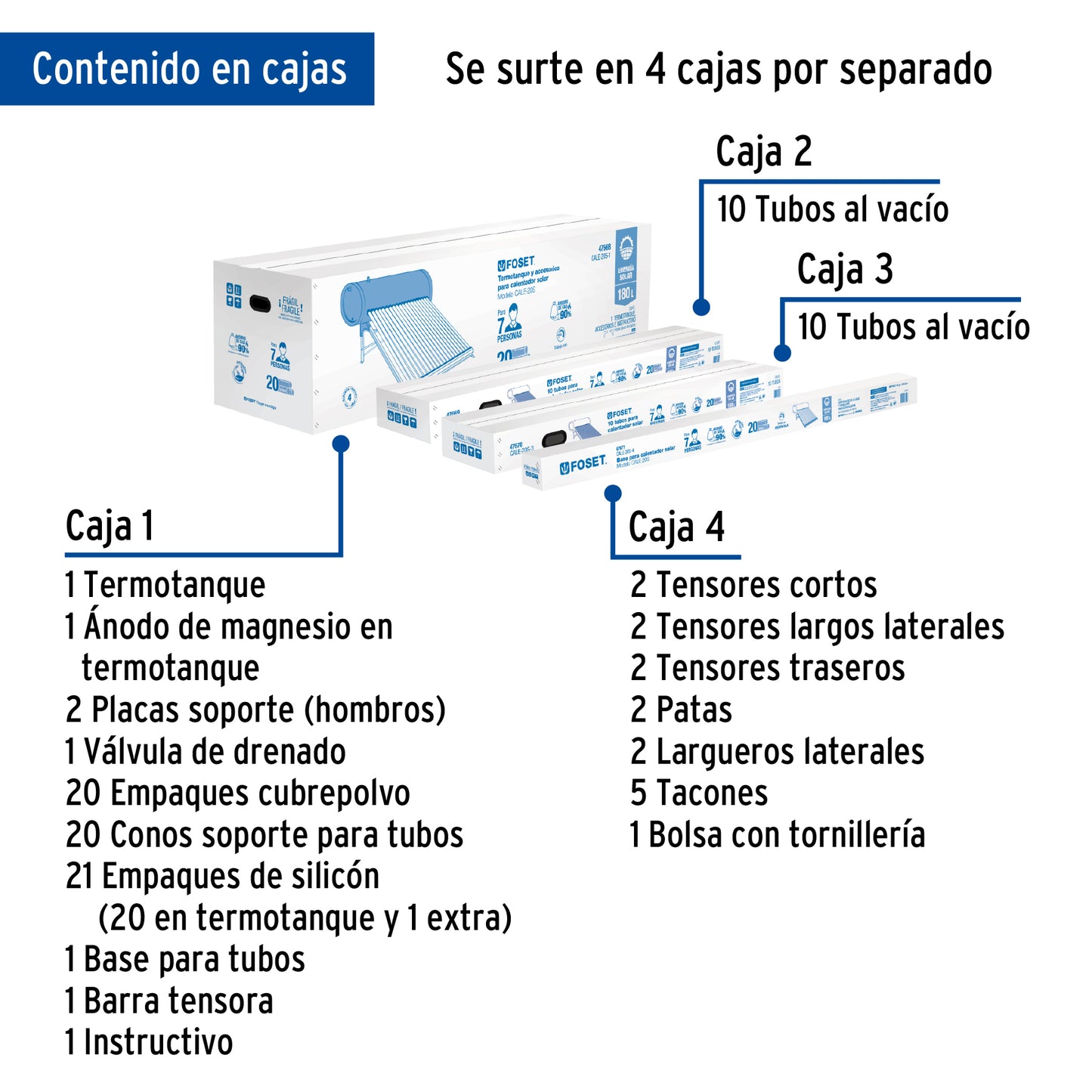 Calentador solar de agua, 20 tubos, 240L, 7 personas, Foset CALE-20S 45273 MM00