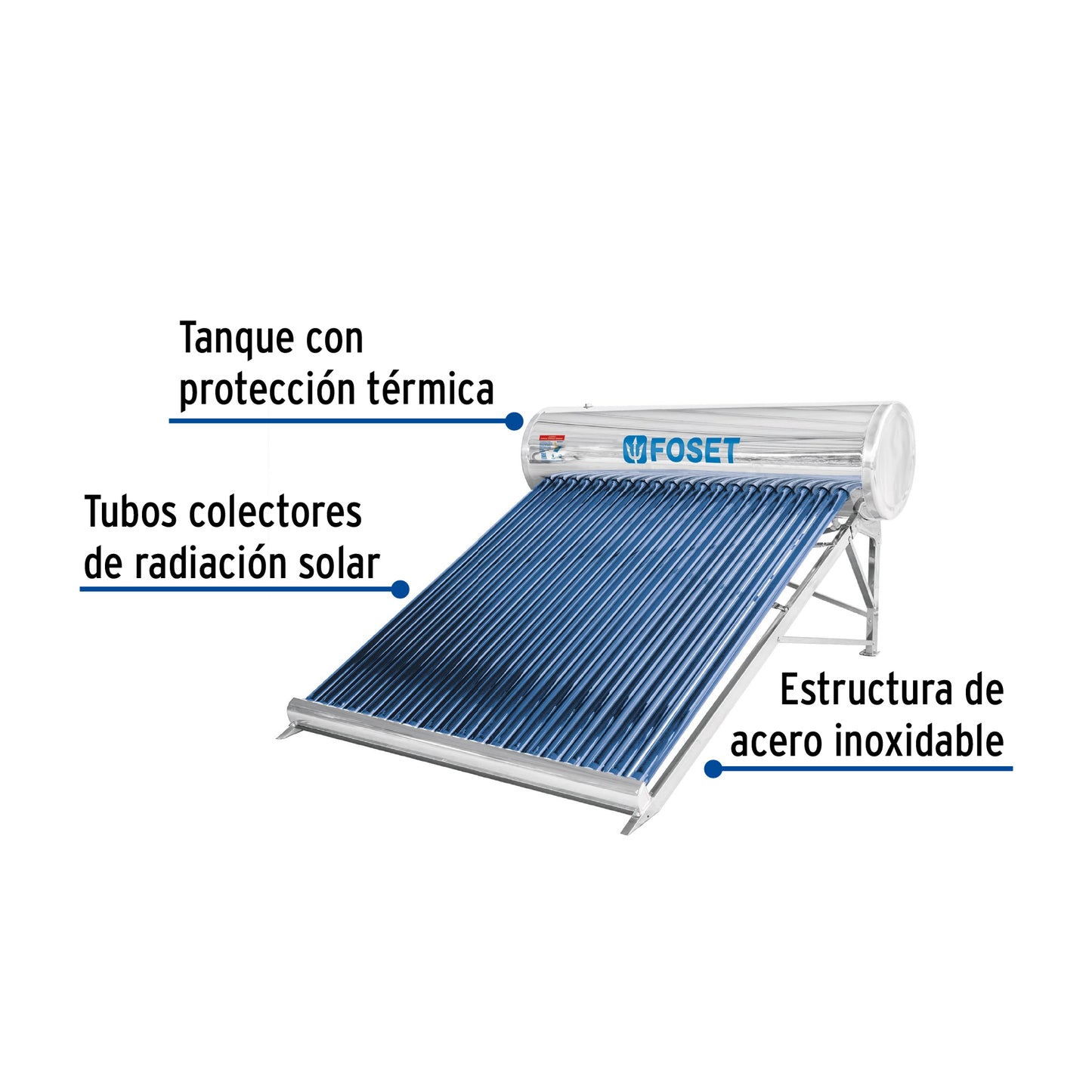 Calentador solar de agua, 20 tubos, 240L, 7 personas, Foset CALE-20S 45273 MM00