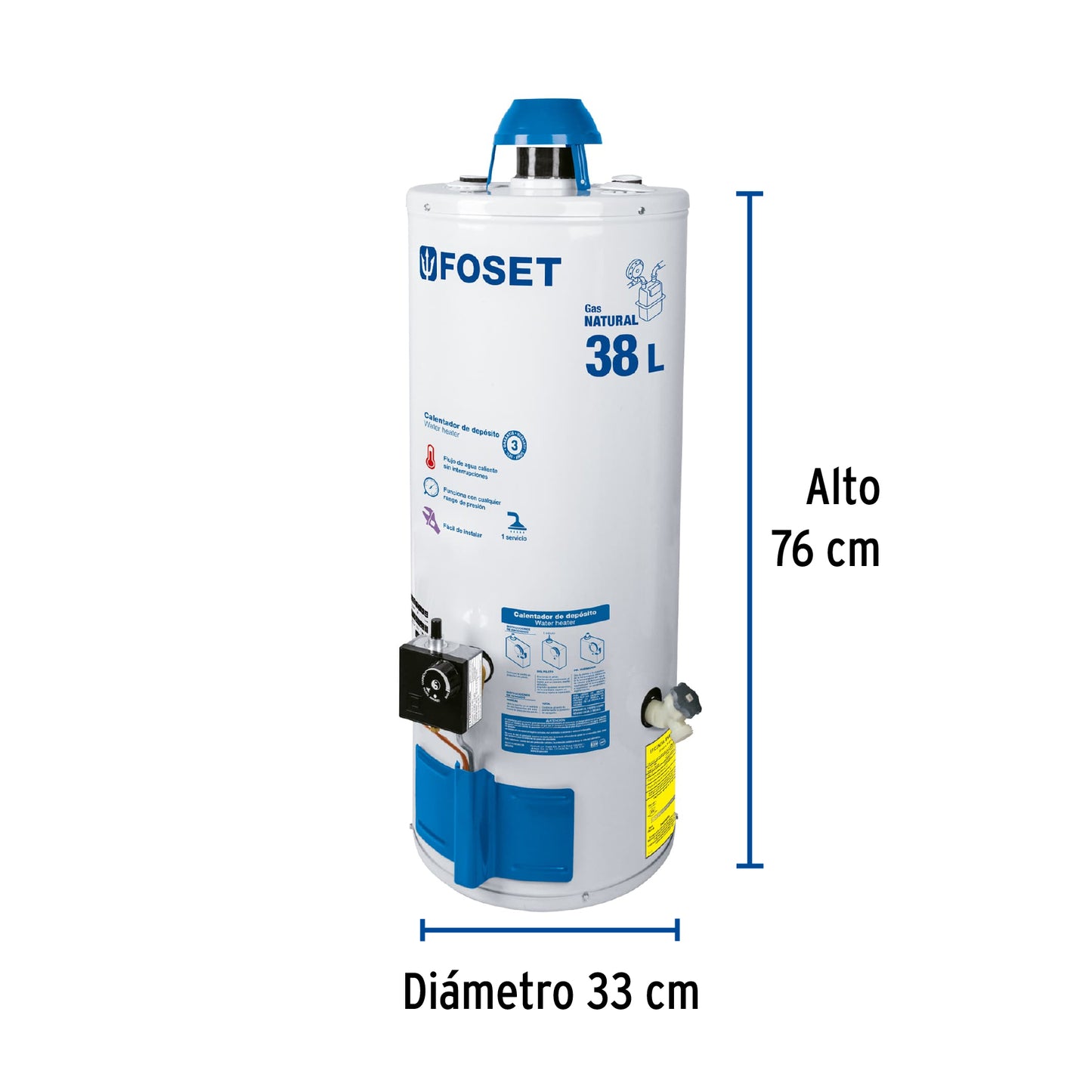 Calentador de depósito, 38L, 1 servicio, gas natural, Foset CALE-38D-N 45243 MM1