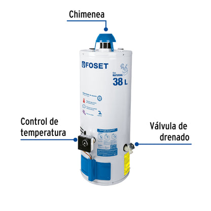 Calentador de depósito, 38L, 1 servicio, gas natural, Foset CALE-38D-N 45243 MM1