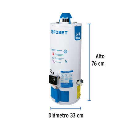 Calentador de depósito, 38L, 1 servicio, gas LP, Foset CALE-38D 45267 MM1