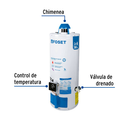 Calentador de depósito, 38L, 1 servicio, gas LP, Foset CALE-38D 45267 MM1