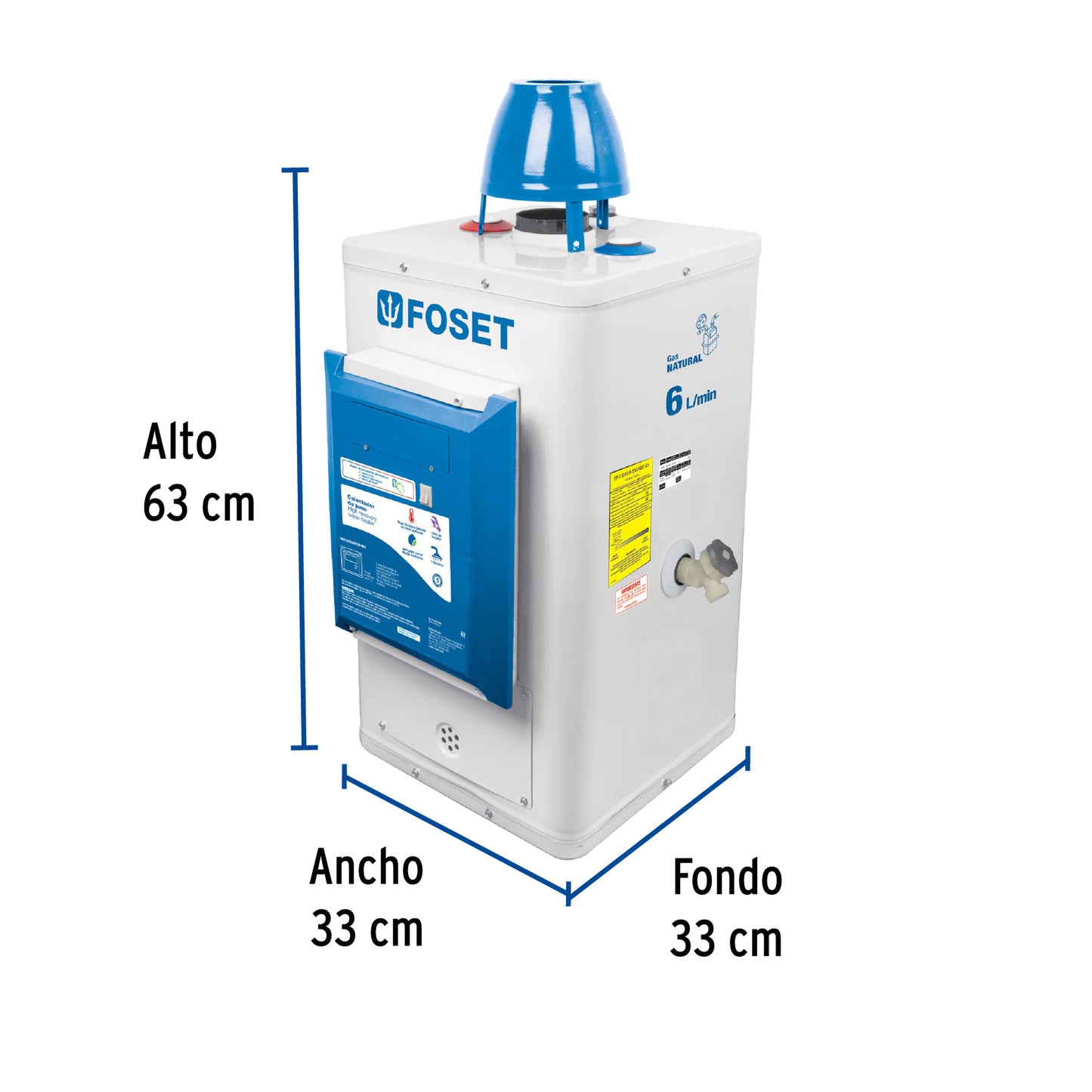 Calentador de paso, electrónico 6L, 1 servicio,gas nat,Foset CALE-6P-EN 45246 MM1