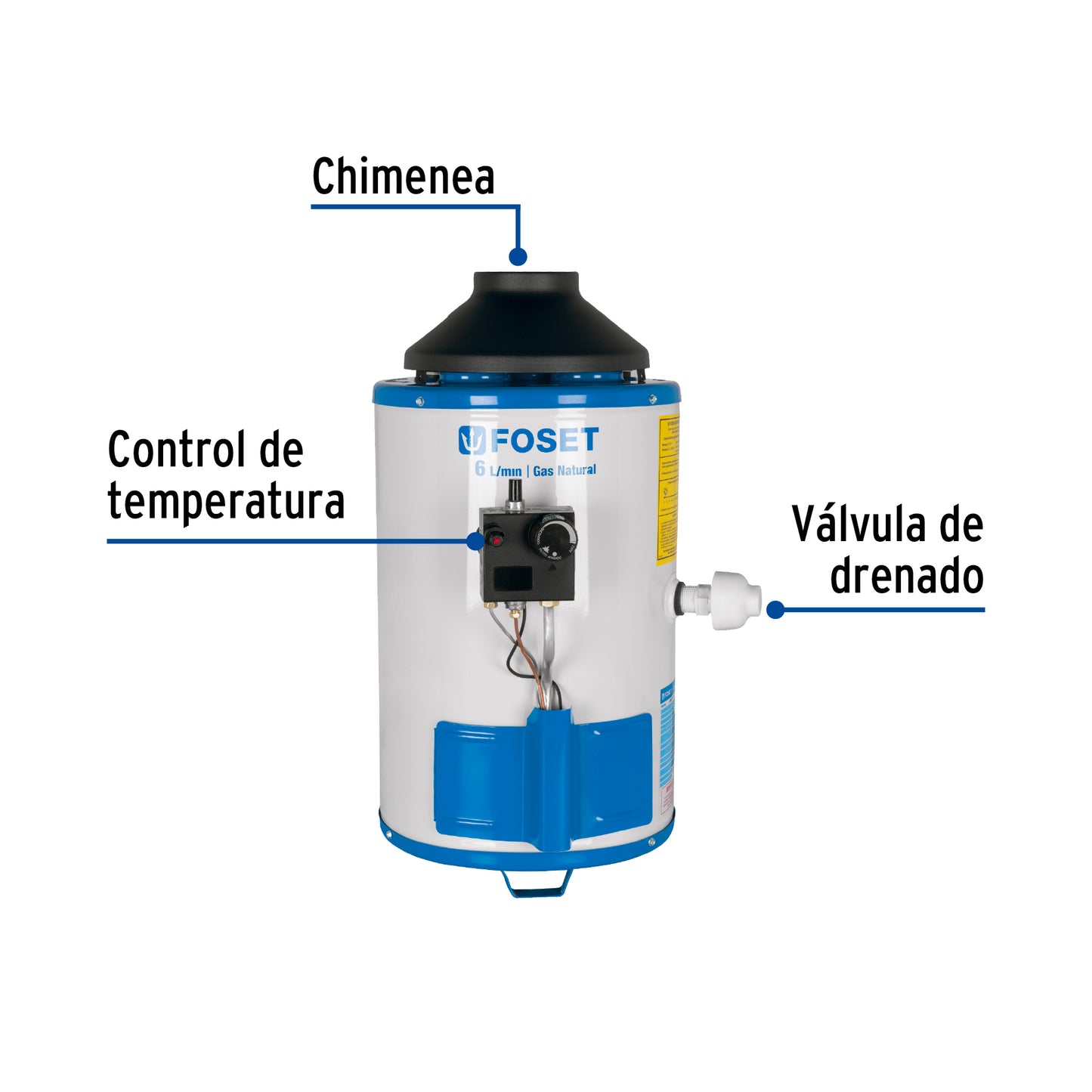 Calentador de paso, rápida recup, 6L, 1 serv, gas nat, Foset CALE-6PA-N 47923 MM1