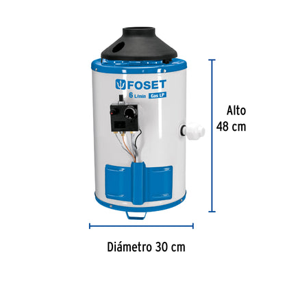 Calentador de paso, rápida recup, 6L, 1 serv, gas LP, Foset CALE-6PA 47921 MM1