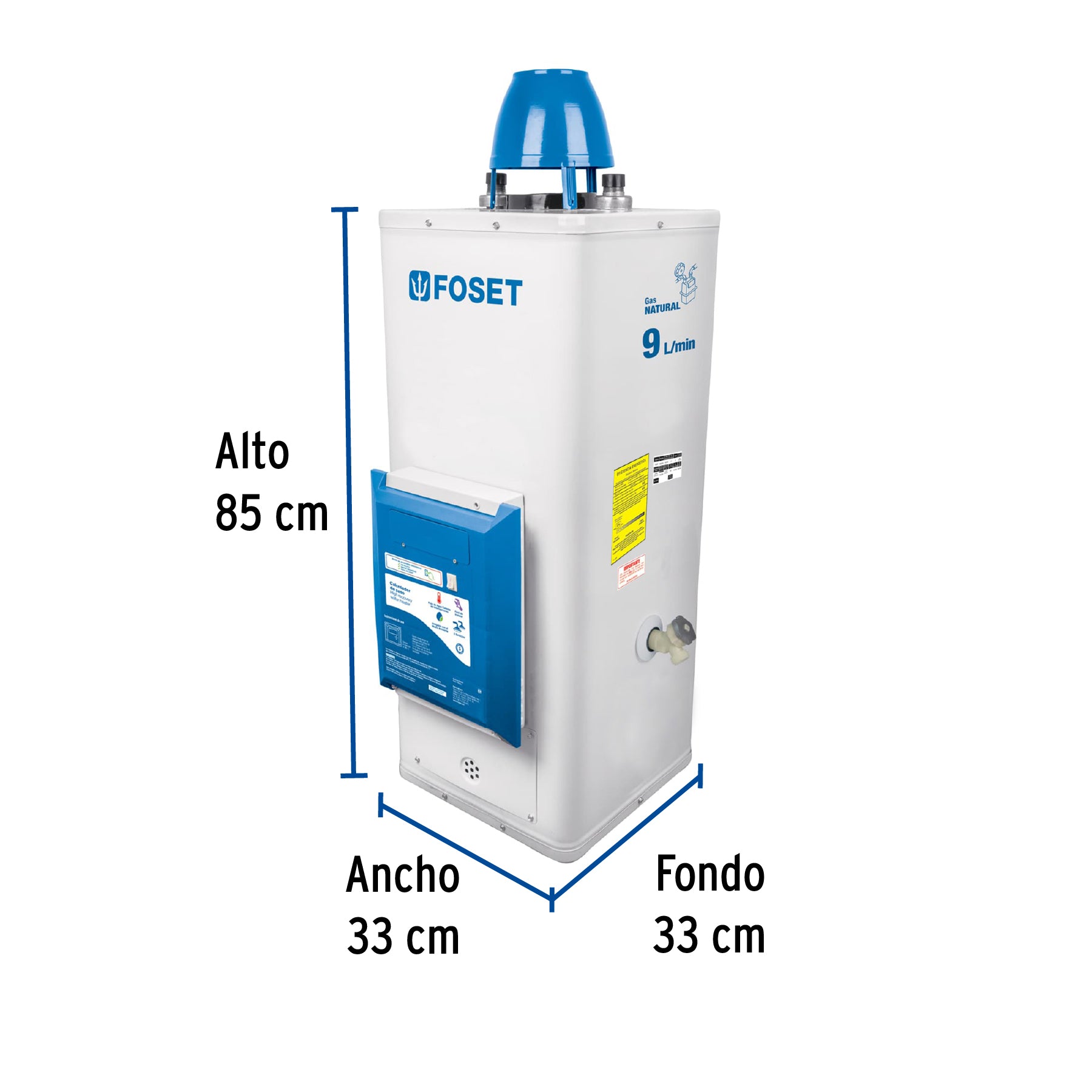 Calentador de paso, electrónico, 9L, 2 serv, gas nat, Foset CALE-9P-EN 45247 MM1