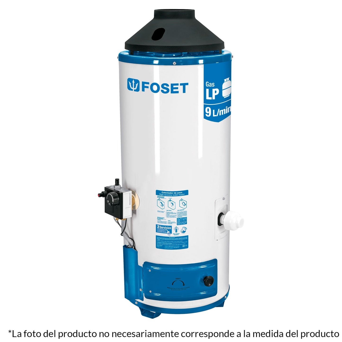 Calentador de paso, rápida recup, 9L, 2 serv, gas nat, Foset CALE-9PA-N 47924 MM1