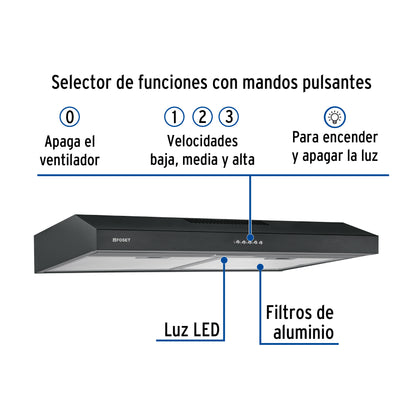 Campana extractora 75 cm, empotrable, negra, Foset CAME-75M 45440 MM0