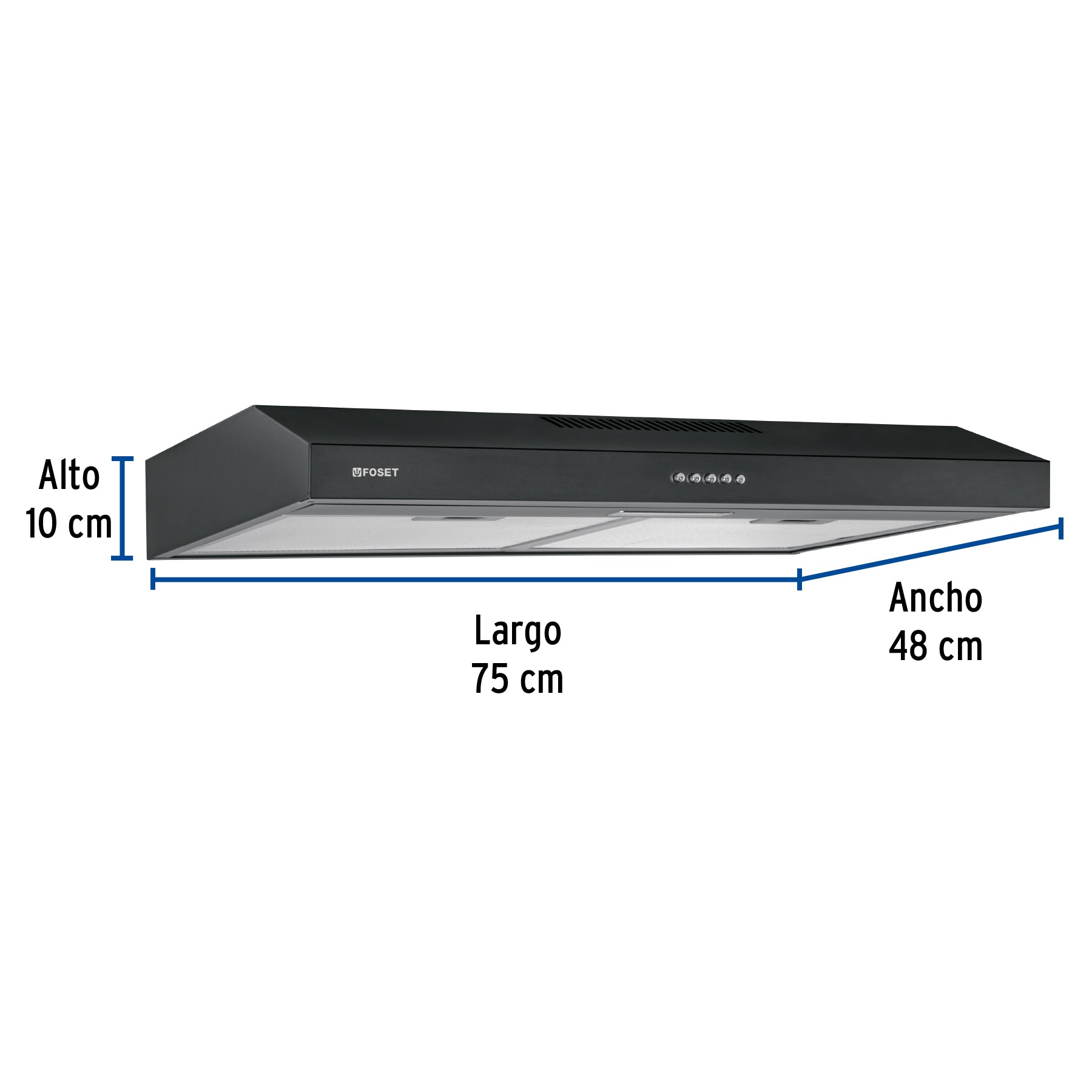 Campana extractora 75 cm, empotrable, negra, Foset CAME-75M 45440 MM0