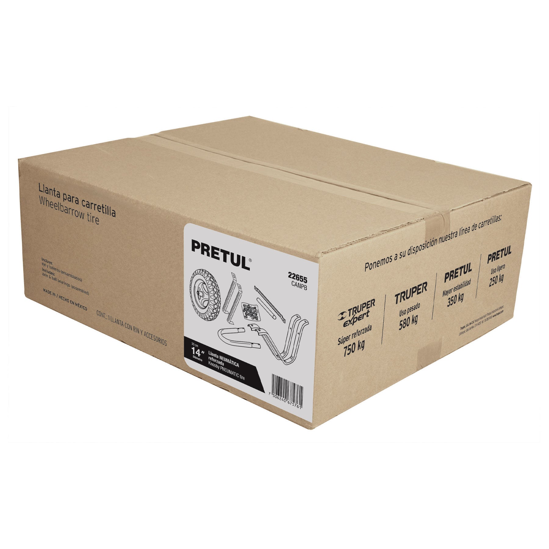 Caja c/llanta neumática y acc. y p/carretilla gris Pretul CANPB 22655 MM00