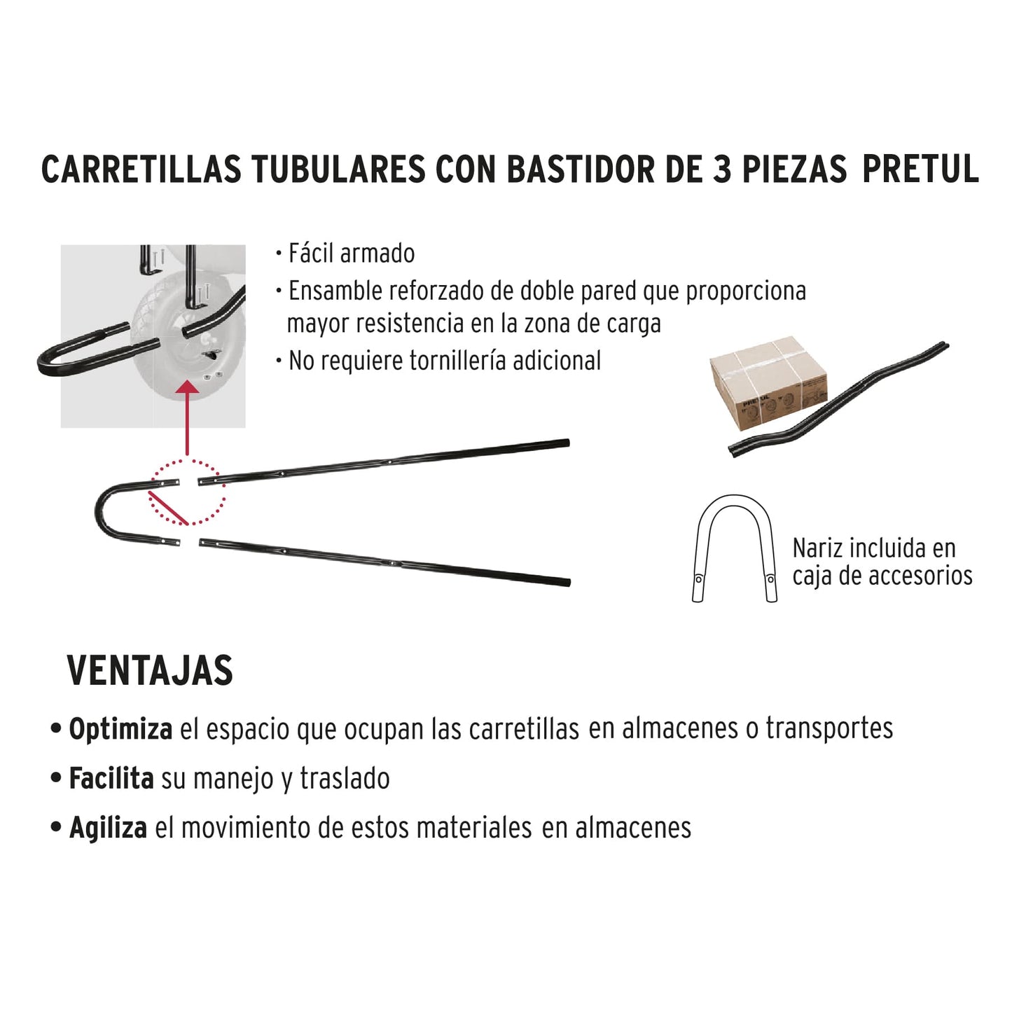 Carretilla 4.5 ft3 roja Neumática, bastidor tubular,Pretul CAP-40NB 20628 MM00