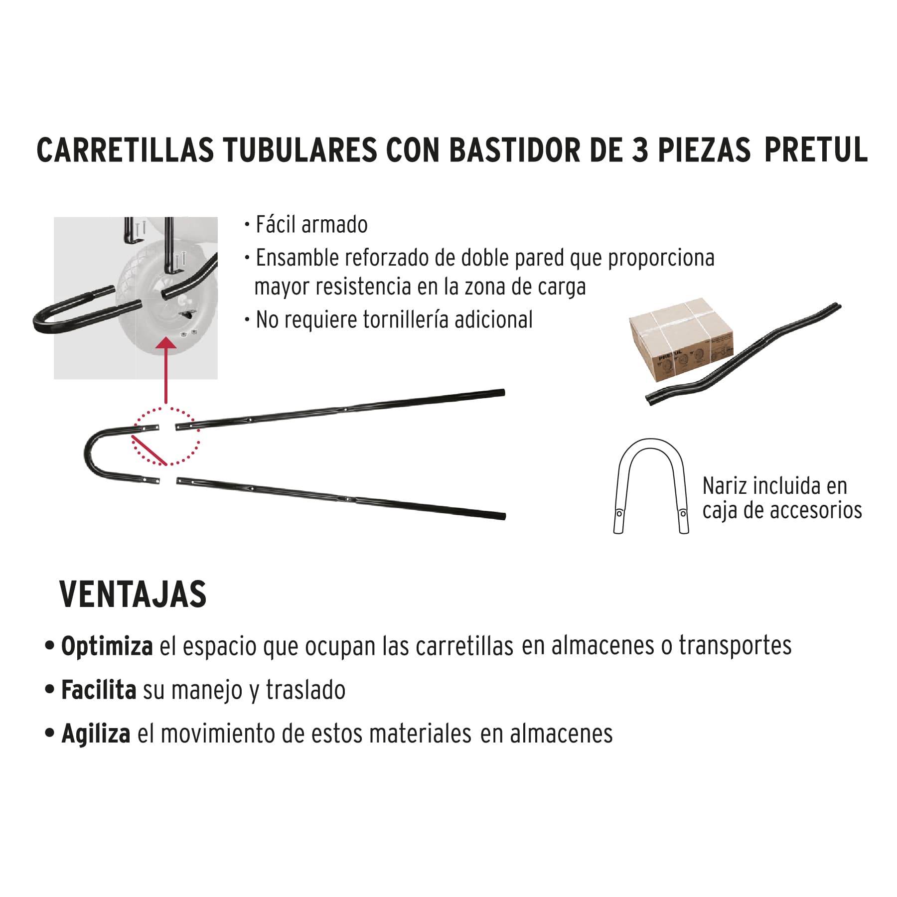 Carretilla 5.5 ft3 roja Neumática, bastidor tubular, Pretul CAP-50NB 20627 MM00