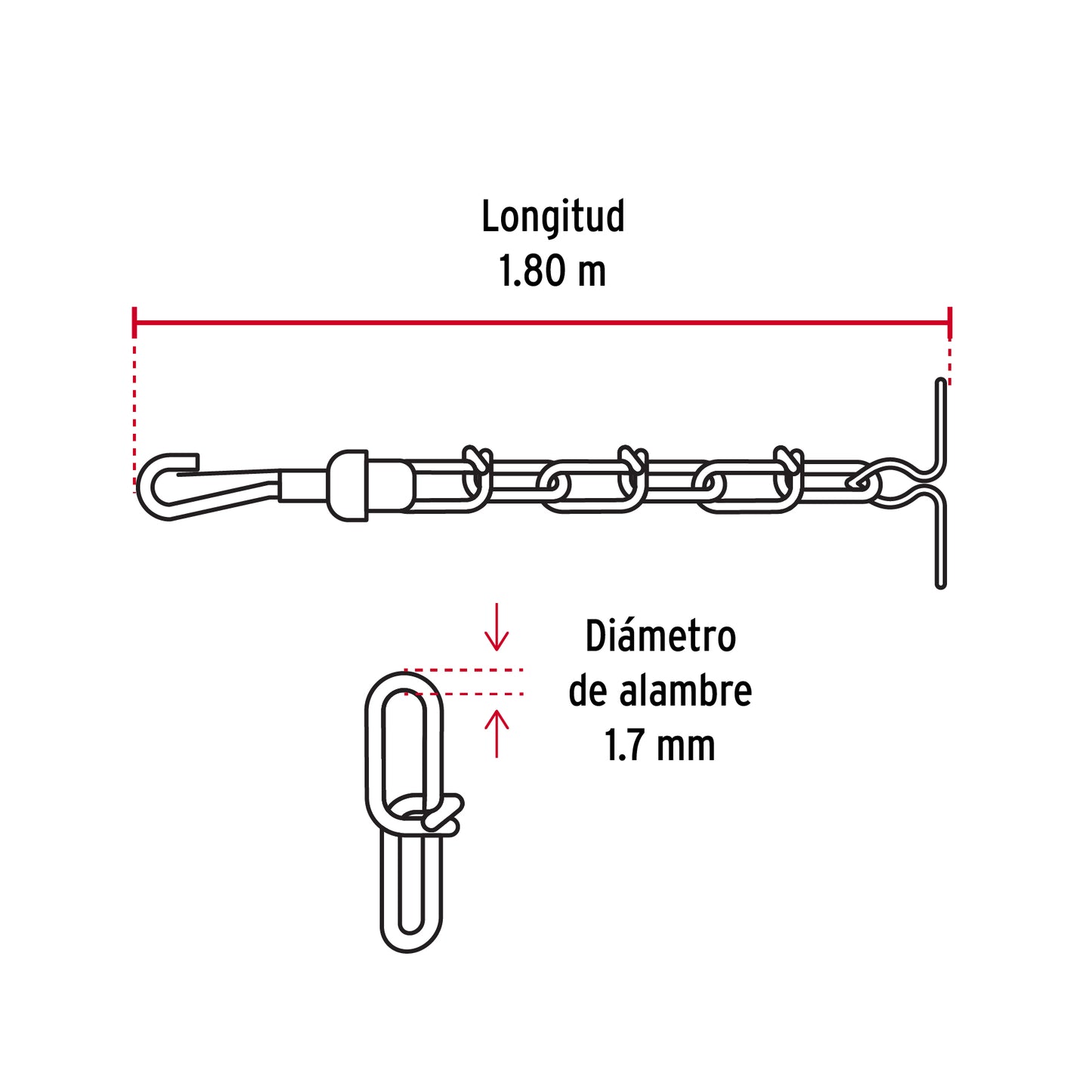 Cadena de 1.8 m de amarre para perro, 1.7 mm, Fiero CAPE-20V 44312 MM00