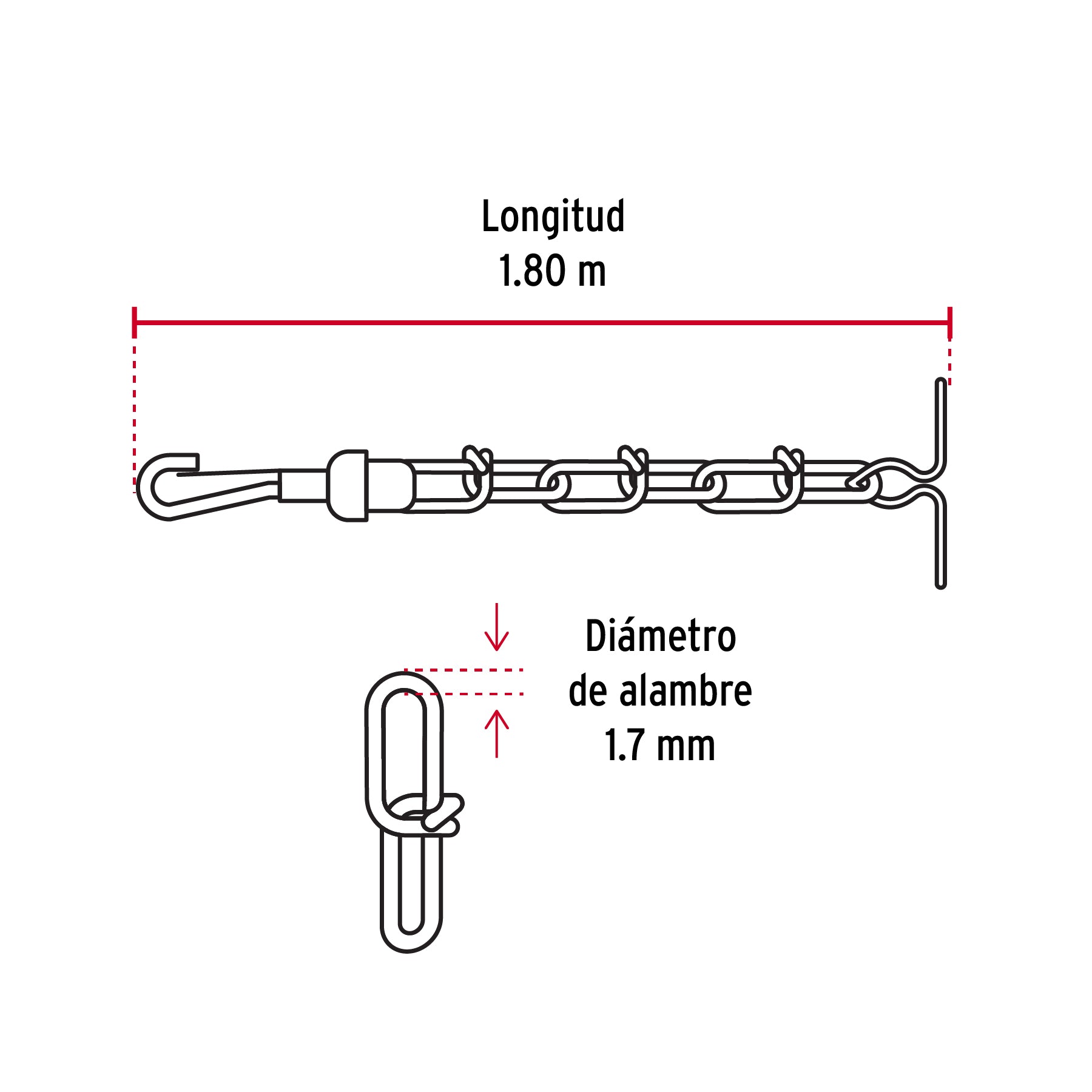 Cadena de 1.8 m de amarre para perro, 1.7 mm, Fiero CAPE-20V 44312 MM00