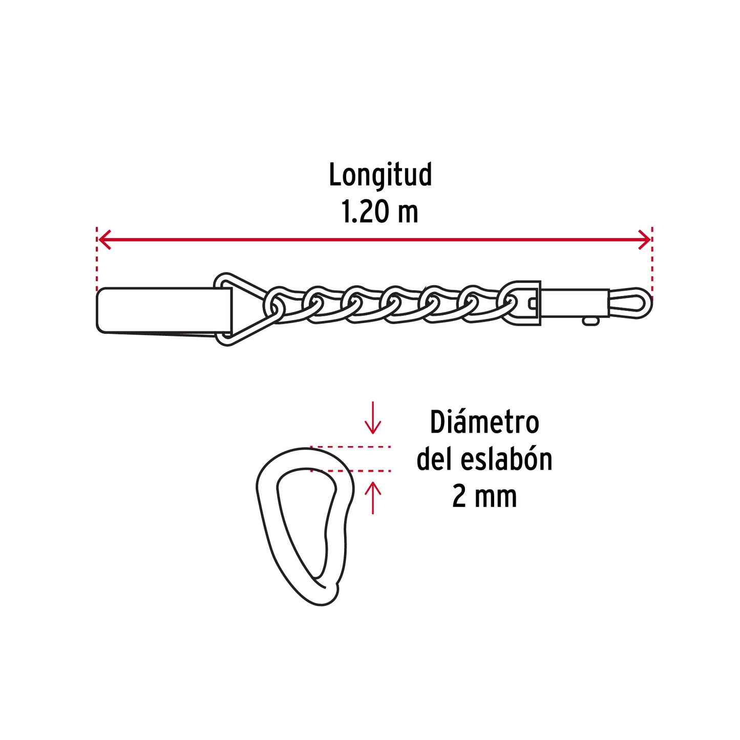 Correa de 1.2 m de paseo para perro, eslabón 2 mm, Fiero CAPE-20 44280 MM00