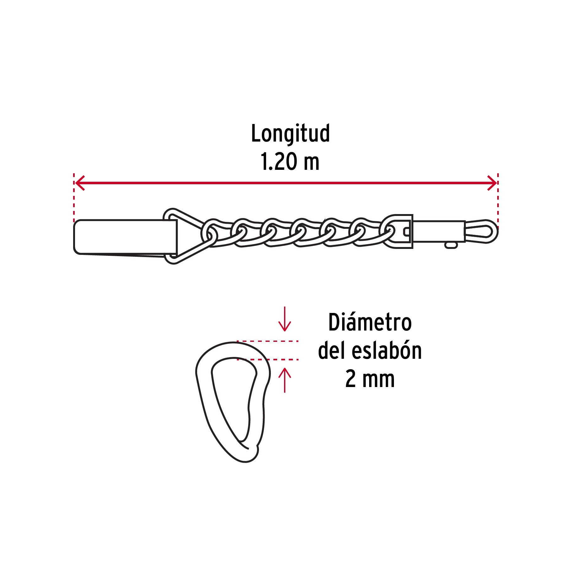 Correa de 1.2 m de paseo para perro, eslabón 2 mm, Fiero CAPE-20 44280 MM00