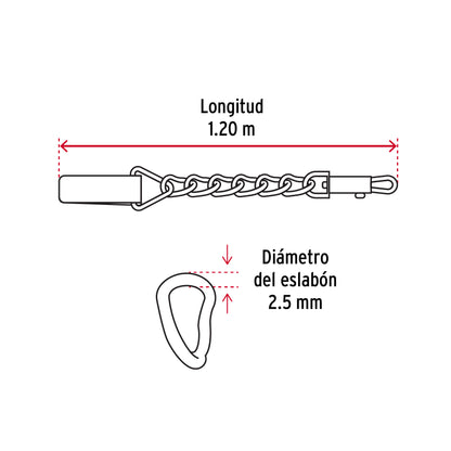 Correa de 1.2 m de paseo para perro, eslabón 2.5 mm, Fiero CAPE-25 44281 MM00