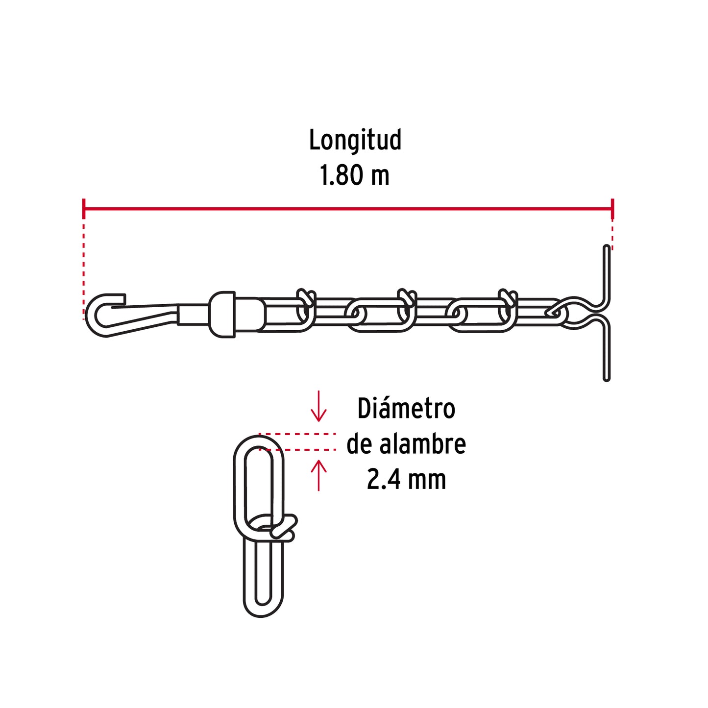 Cadena de 1.8 m de amarre para perro, 2.4 mm, Fiero CAPE-30V 44314 MM00