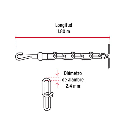 Cadena de 1.8 m de amarre para perro, 2.4 mm, Fiero CAPE-30V 44314 MM00