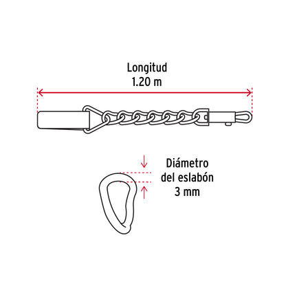 Correa de 1.2 m de paseo para perro, eslabón 3 mm, Fiero CAPE-30 44282 MM00