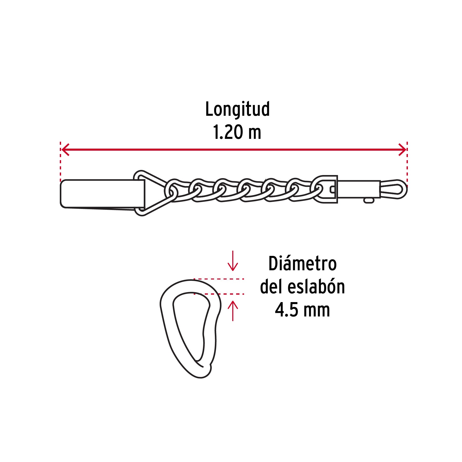 Correa de 1.2 m de paseo para perro, eslabón 4.5 mm, Fiero CAPE-45 44285 MM00