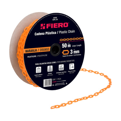 Metro de cadena de 3 mm de plástico naranja, carrete de 50 m CAPL-3A 44165 MM00