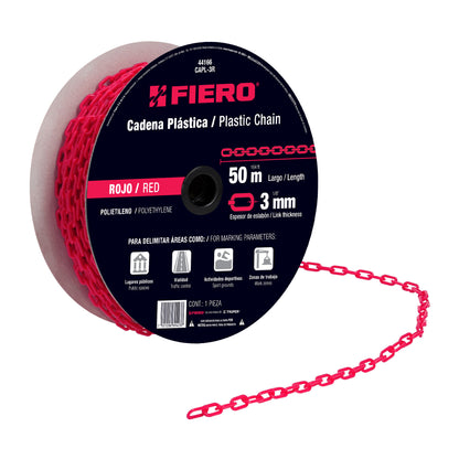 Metro de cadena de 3 mm de plástico roja, carrete de 50 m CAPL-3R 44166 MM00