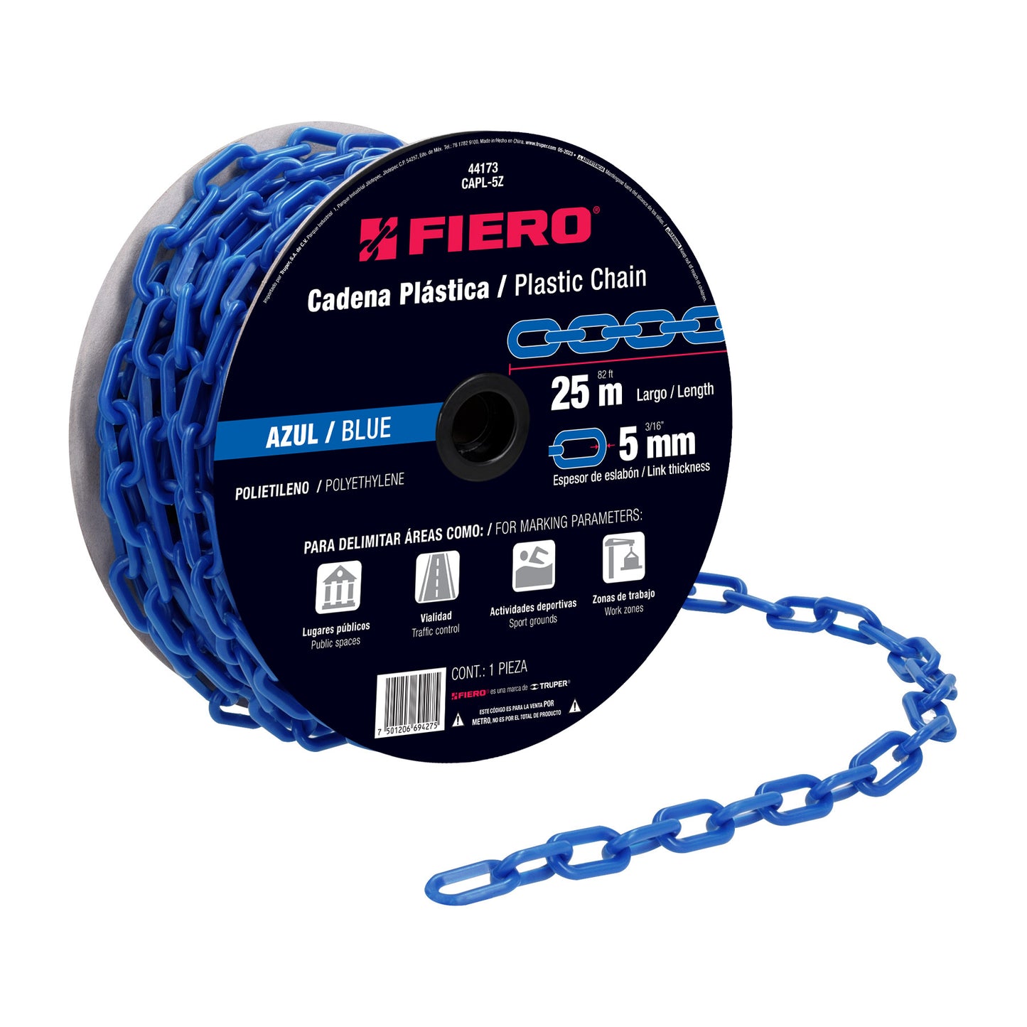 Metro de cadena de 5 mm de plástico azul, carrete de 25 m CAPL-5Z 44173 MM00