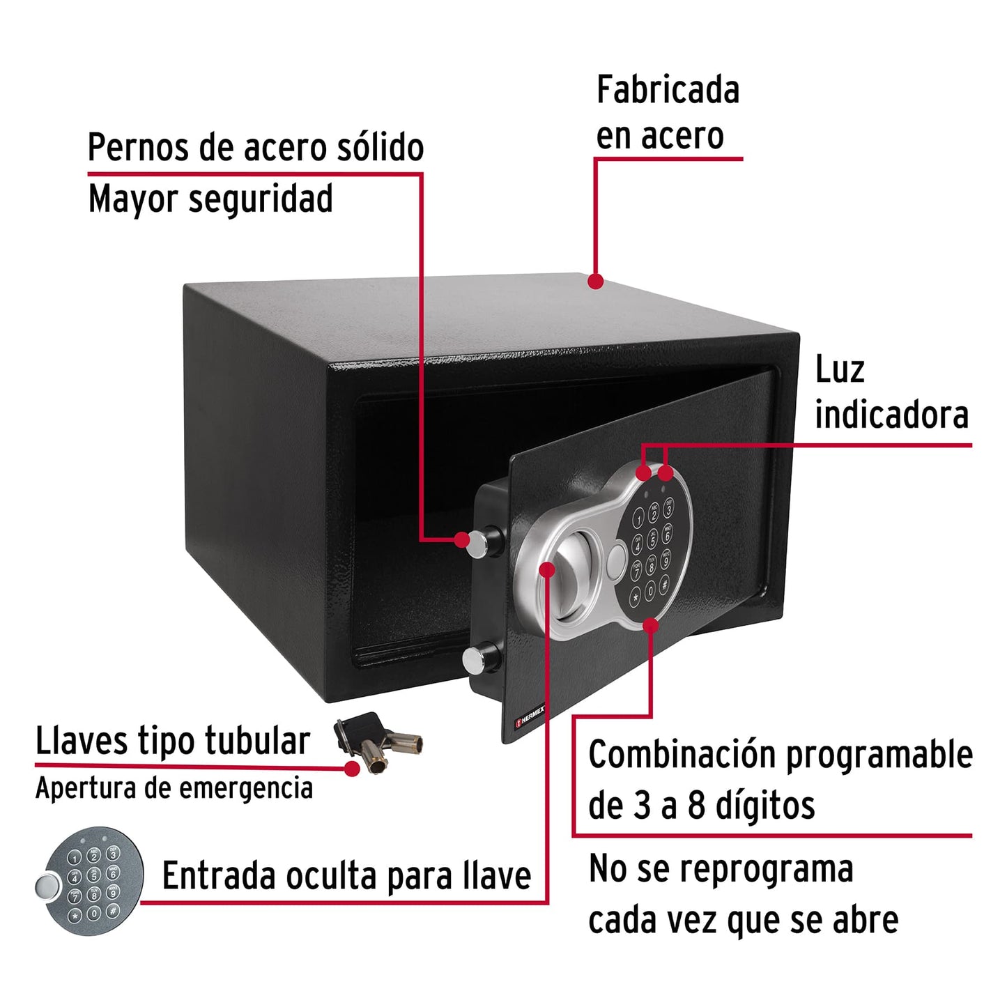 Caja de seguridad electrónica, chica, Hermex CASE-31 43080 MM0