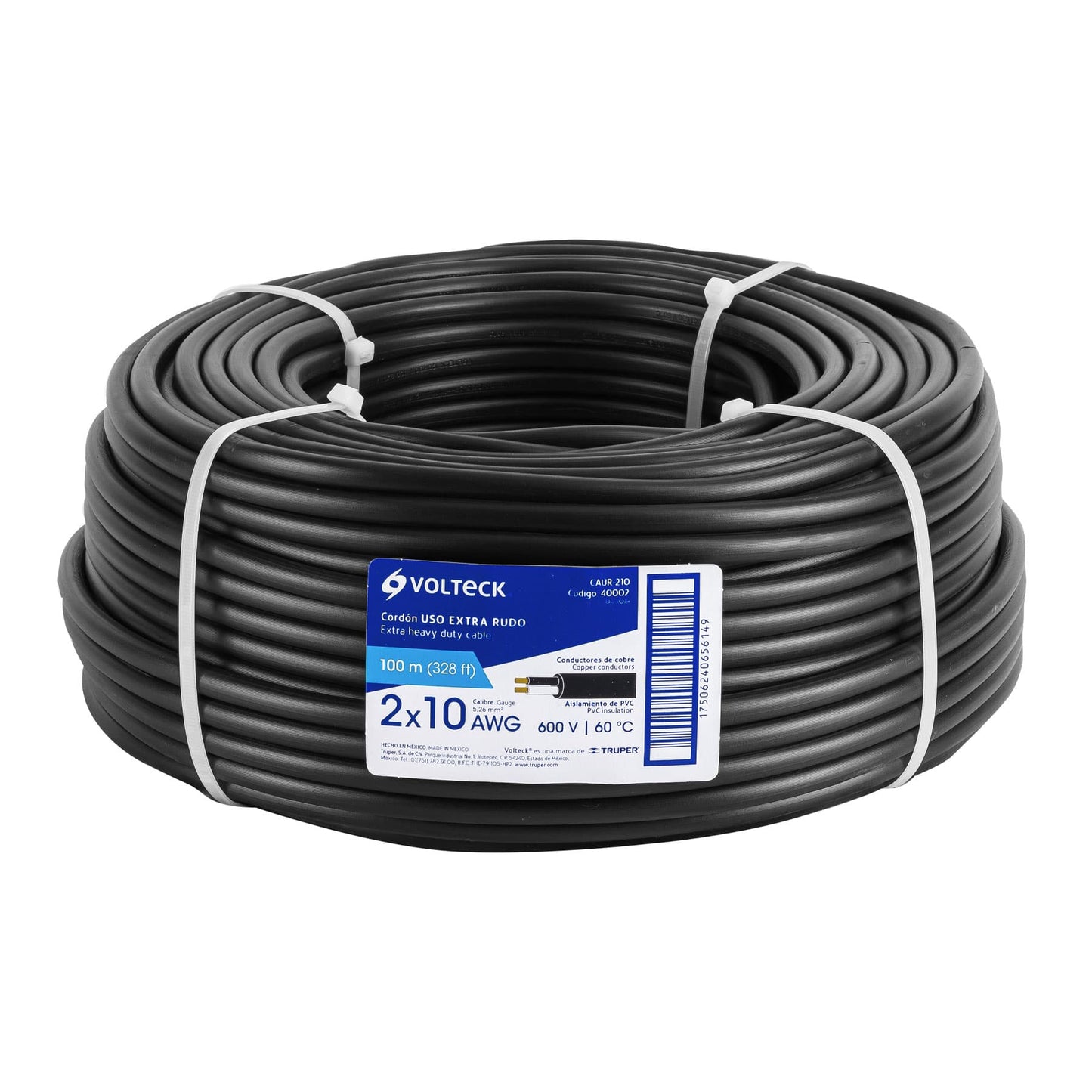 Metro de cable uso extra rudo 2 x 10 AWG en rollo de 100 m CAUR-210 40002 MM2