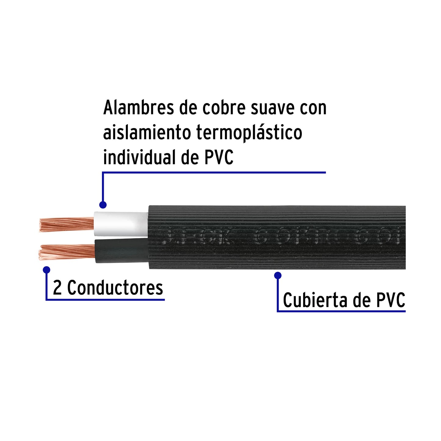 Metro de cable uso extra rudo 2 x 14 AWG en rollo de 100 m CAUR-214 40004 MM2