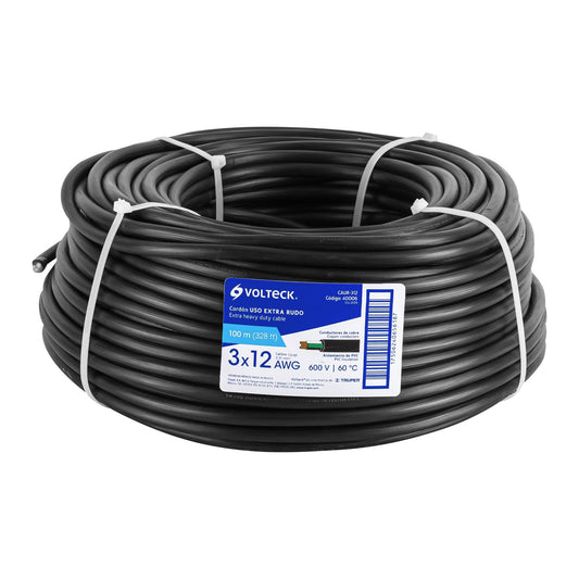 Metro de cable uso extra rudo 3 x 12 AWG en rollo de 100 m CAUR-312 40006 MM2