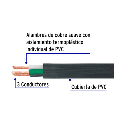 Metro de cable uso extra rudo 3 x 12 AWG en rollo de 100 m CAUR-312 40006 MM2