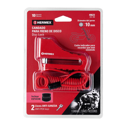 Candado para disco de motocicleta, perno de 10 mm, Hermex CB-100 49623 MM0