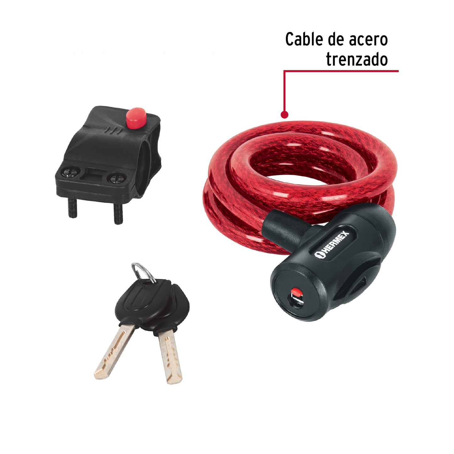 Candado de cable con llave, 12 mm X 1.0 m, Hermex CB-12 43923 MM0