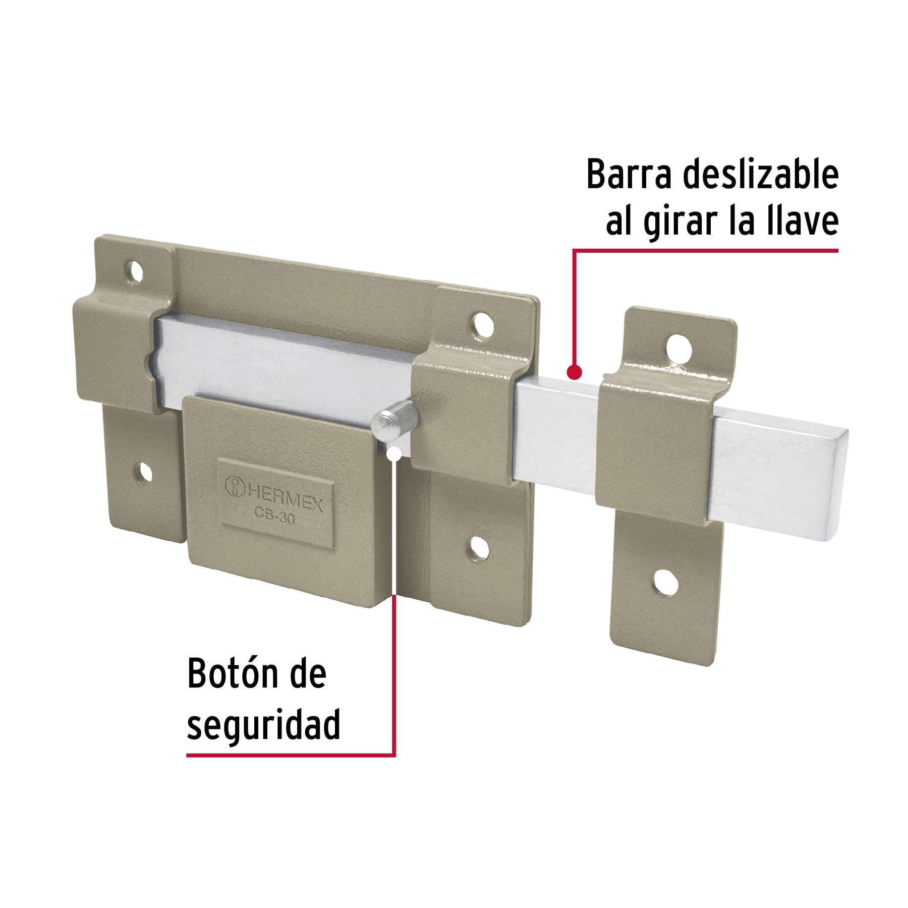 Cerradura de barra fija, cilindro exterior, Hermex CB-30 43499 MM0