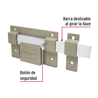 Cerradura de barra fija, cilindro exterior, Hermex CB-30 43499 MM0