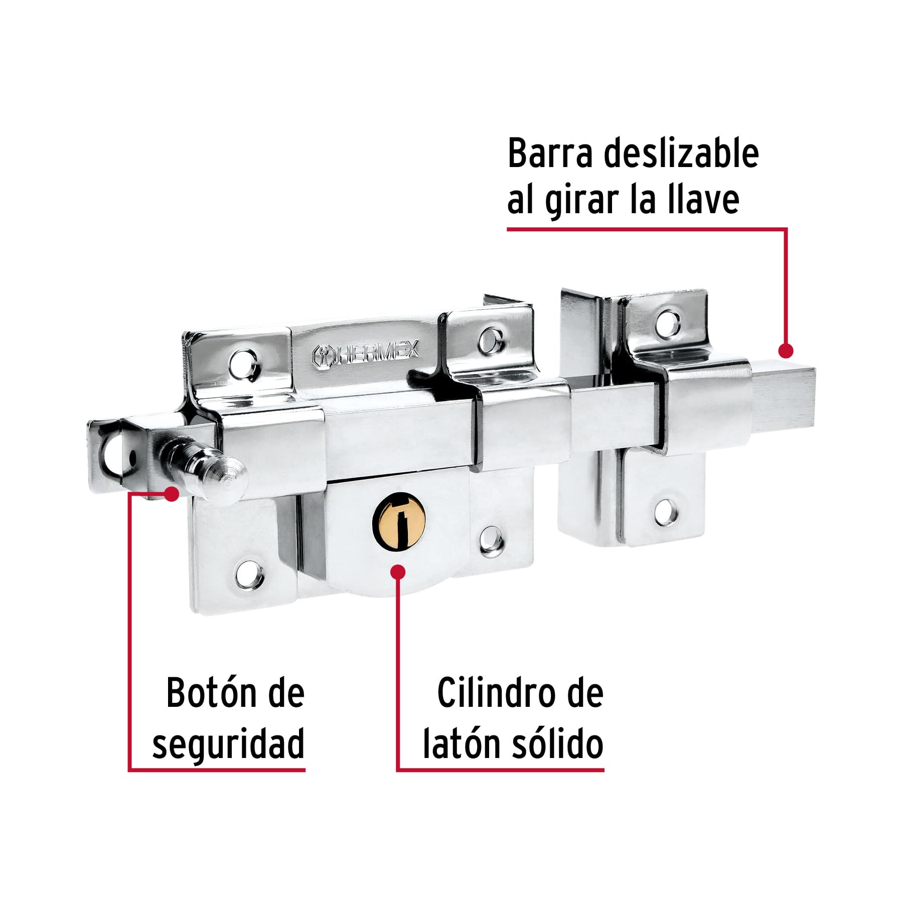 Cerradura de barra fija, derecha, blíster, Hermex CB-40DB 43506 MM1