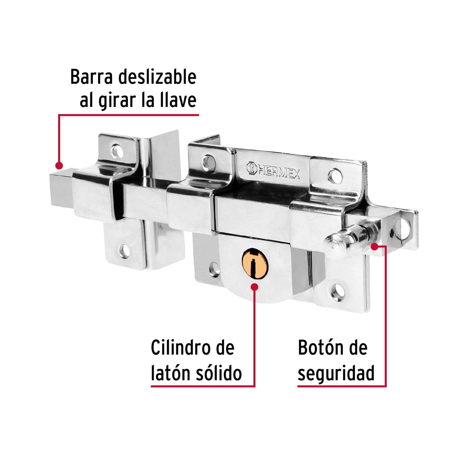 Cerradura de barra fija, izquierda, blíster, Hermex CB-40IB 43508 MM1