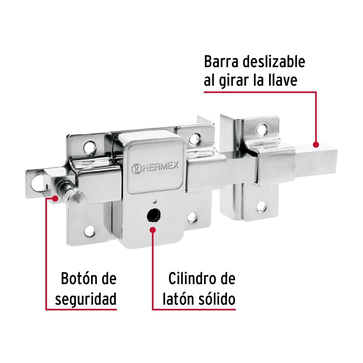 Cerradura de barra fija, llave tetra, derecha, Hermex CB-50D 43509 MM0