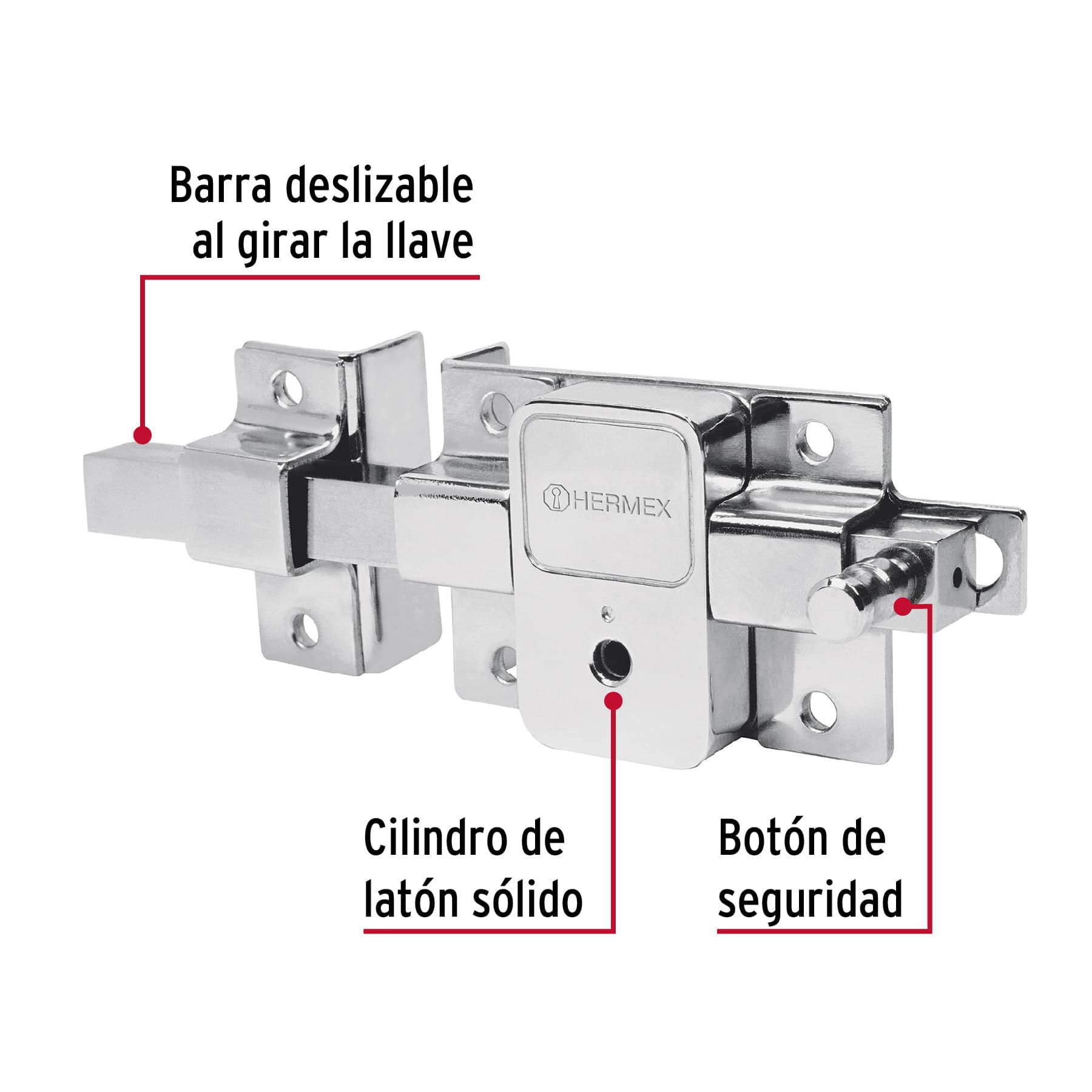 Cerradura de barra fija, llave tetra, izquierda, Hermex CB-50I 43512 MM0