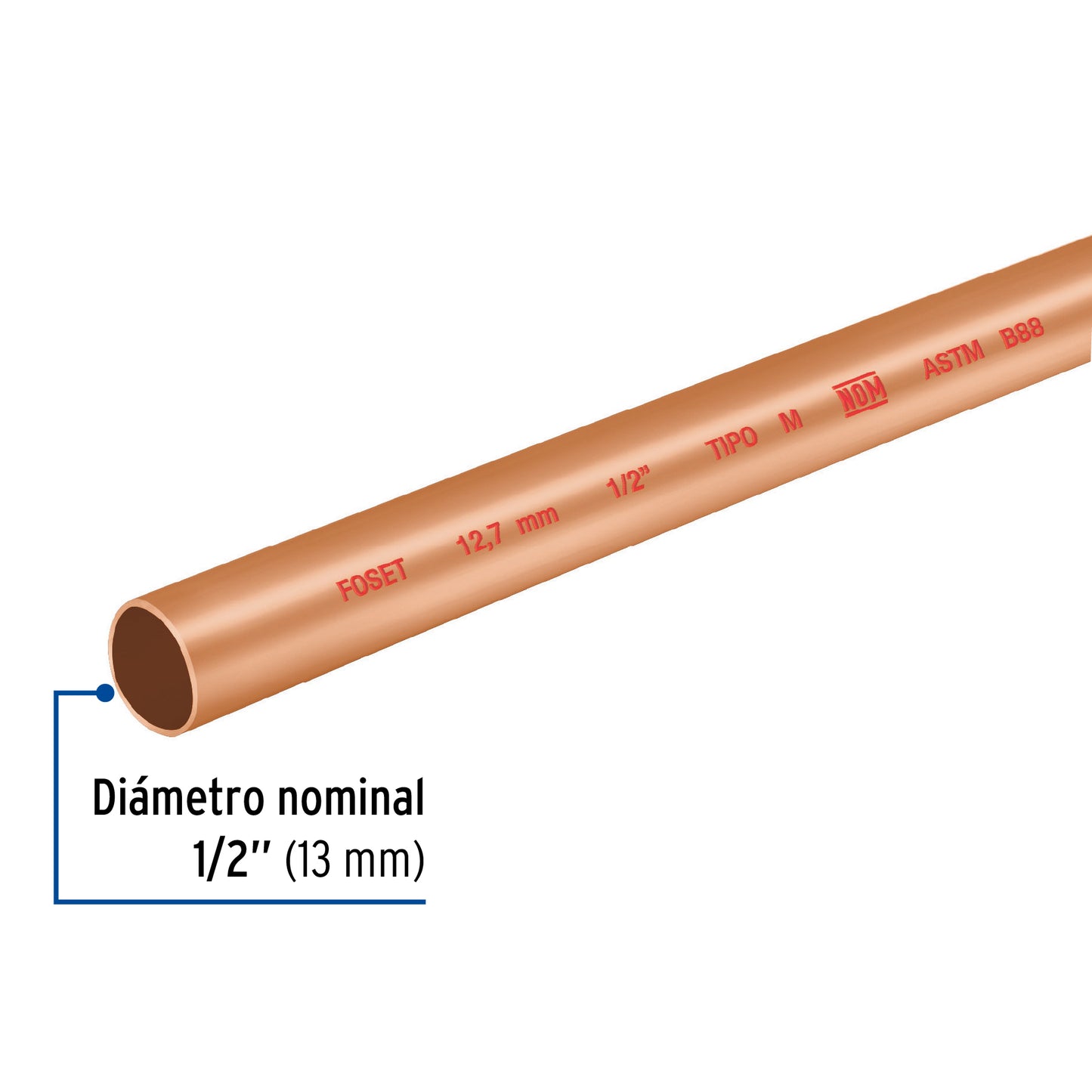 Tubo de 1/2' de cobre tipo 'M' , de 3 m, Foset CC-001M 41274 MM2