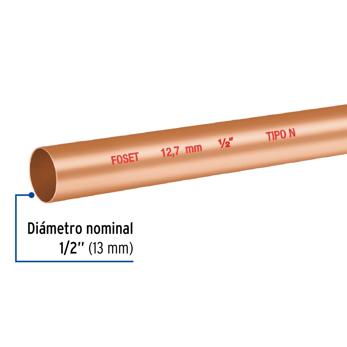 Tubo de 1/2' de cobre tipo 'N' , de 3 m, Foset CC-001N 48151 MM2