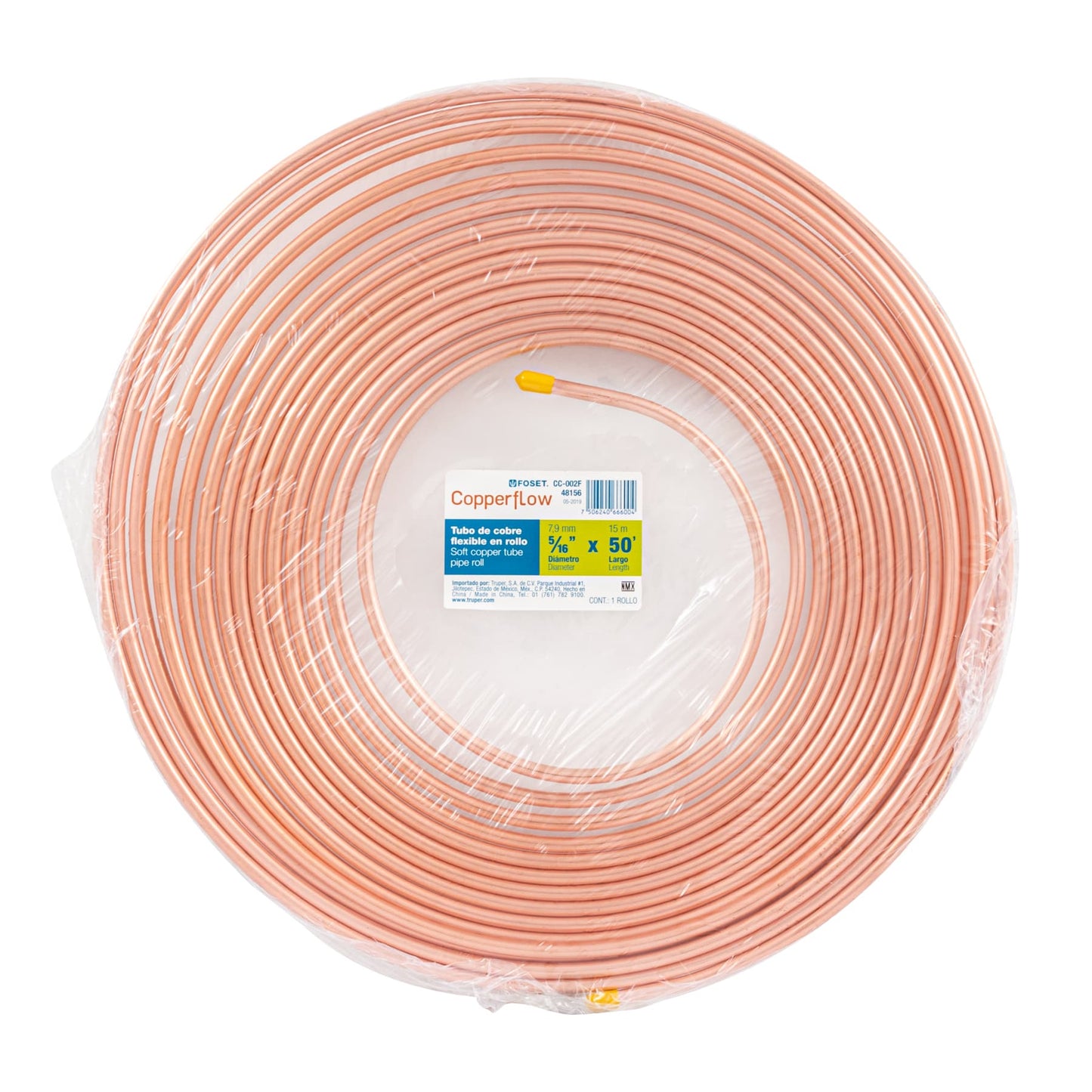 Rollo de 15 m de tubo flexible de cobre de 5/16', Foset CC-002F 48156 MM2