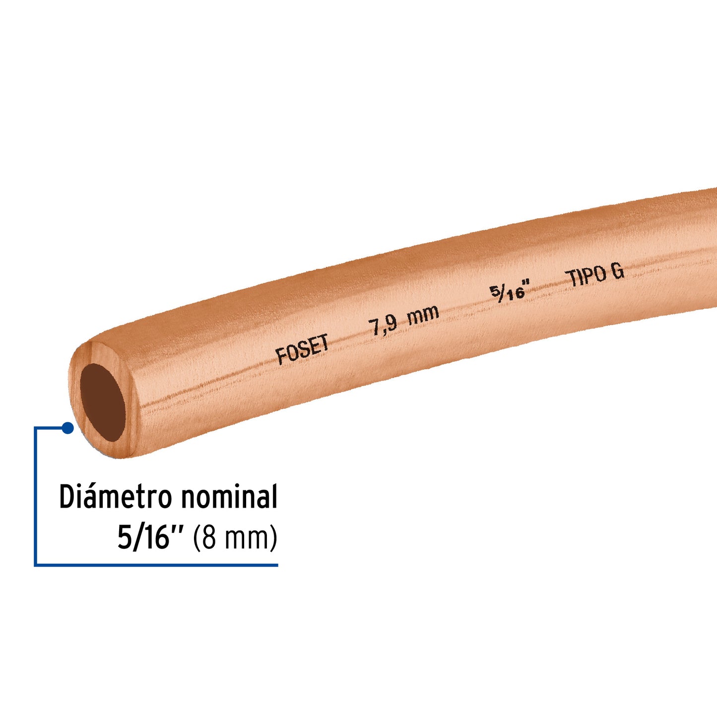 Rollo de 15 m de tubo flexible de cobre de 5/16', Foset CC-002F 48156 MM2