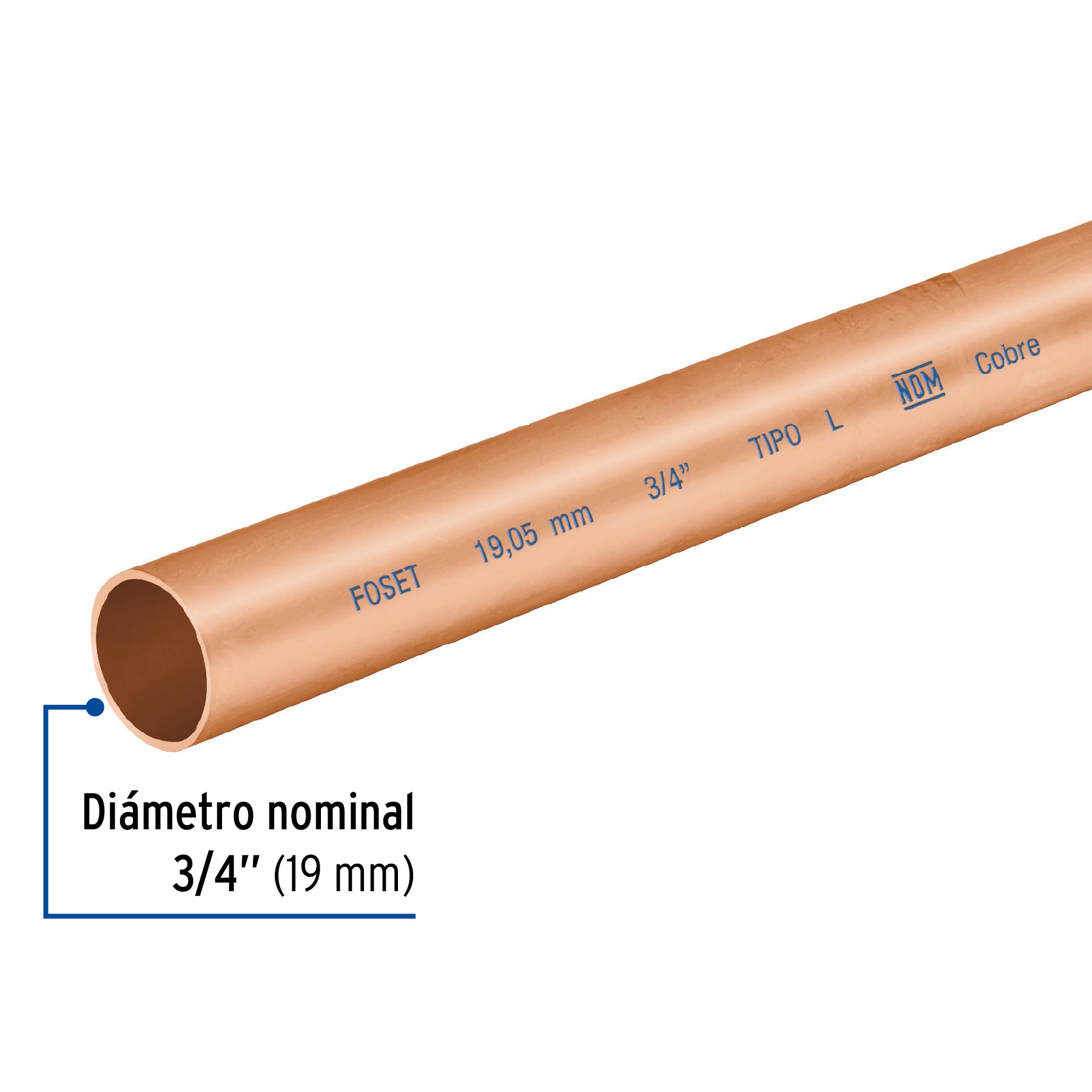 Tubo de 3/4' de cobre tipo 'L' , de 3 m, Foset CC-002L 41272 MM2