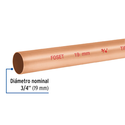 Tubo de 3/4' de cobre tipo 'N' , de 3 m, Foset CC-002N 48152 MM2