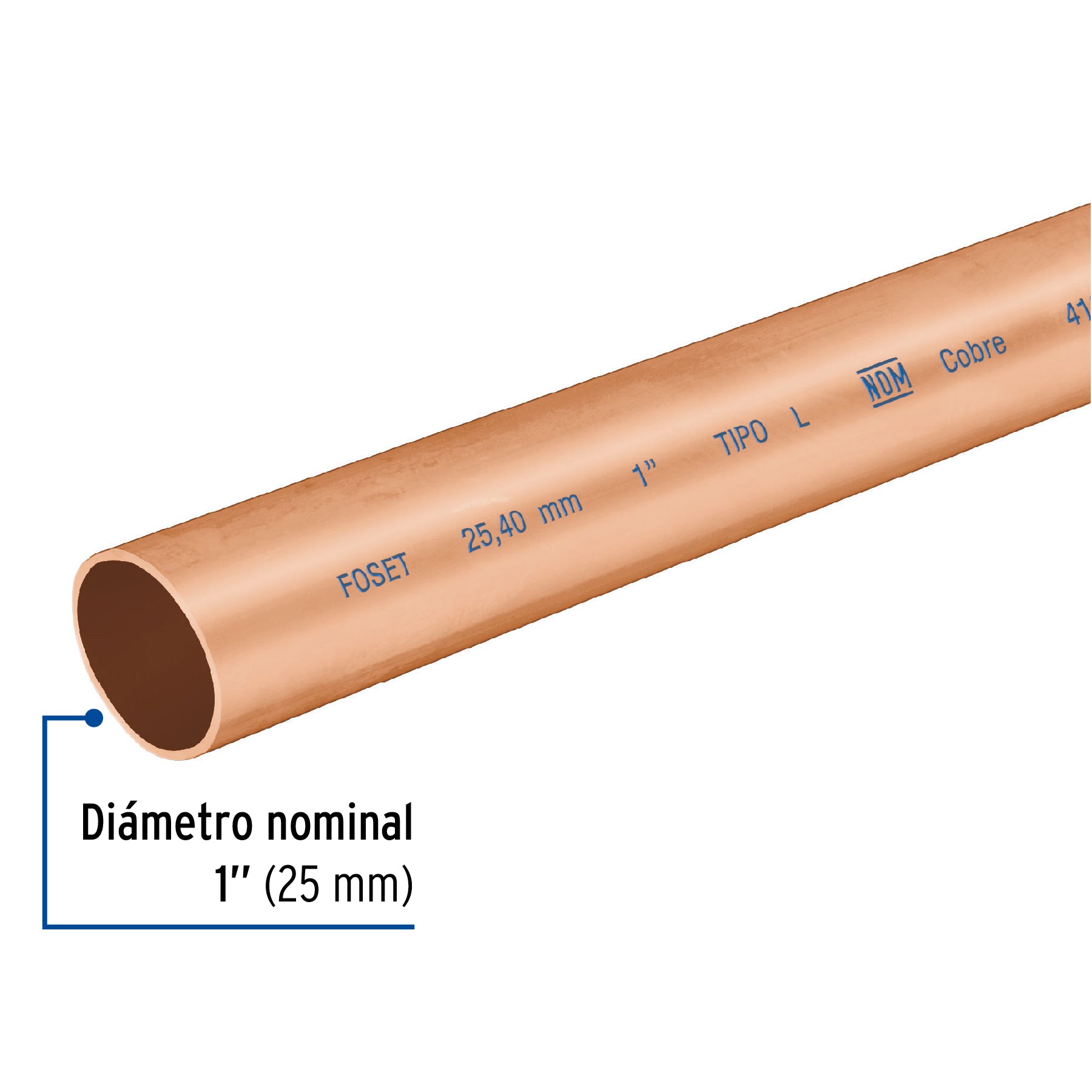 Tubo de 1' de cobre tipo 'L' , de 3 m, Foset CC-003L 41273 MM2