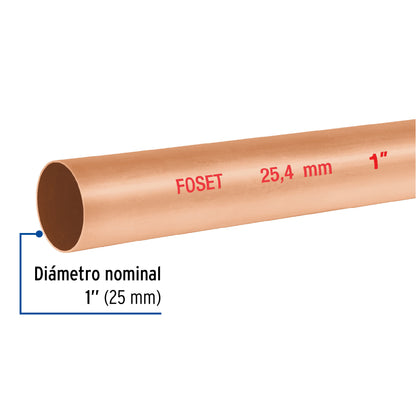 Tubo de 1' de cobre tipo 'N' , de 3 m, Foset CC-003N 48153 MM2